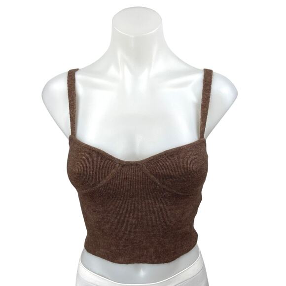 Aritzia Wilfred Brown Rib Knit Sleeveless Wool Sculpt Camisole Tank Crop Top XS - Picture 1 of 4